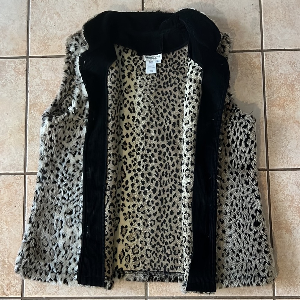 Coldwater Creek Faux‎ Fur Leopard Print Vest, Sz Large - Picture 4 of 9